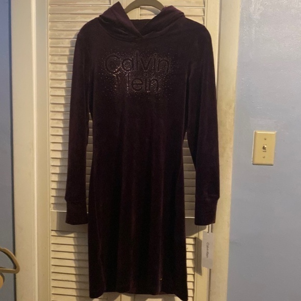 Calvin Klein velour Hoodie Sweatshirt Dress
